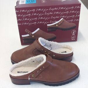 Kensie Brown Women's Shearling-Lined Mules